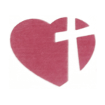 Logo for First Brethren Church. Contains a pink heart with a white cross in the right half.